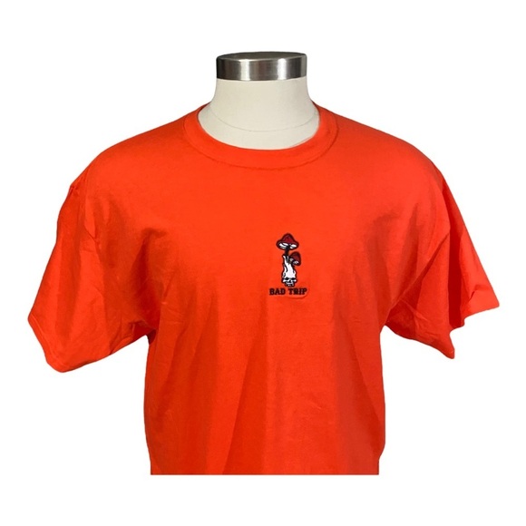 Orange Embroidered Skull Magic Mushroom Short Sleeve Tee T-Shirt Size XL NWT - Picture 2 of 11